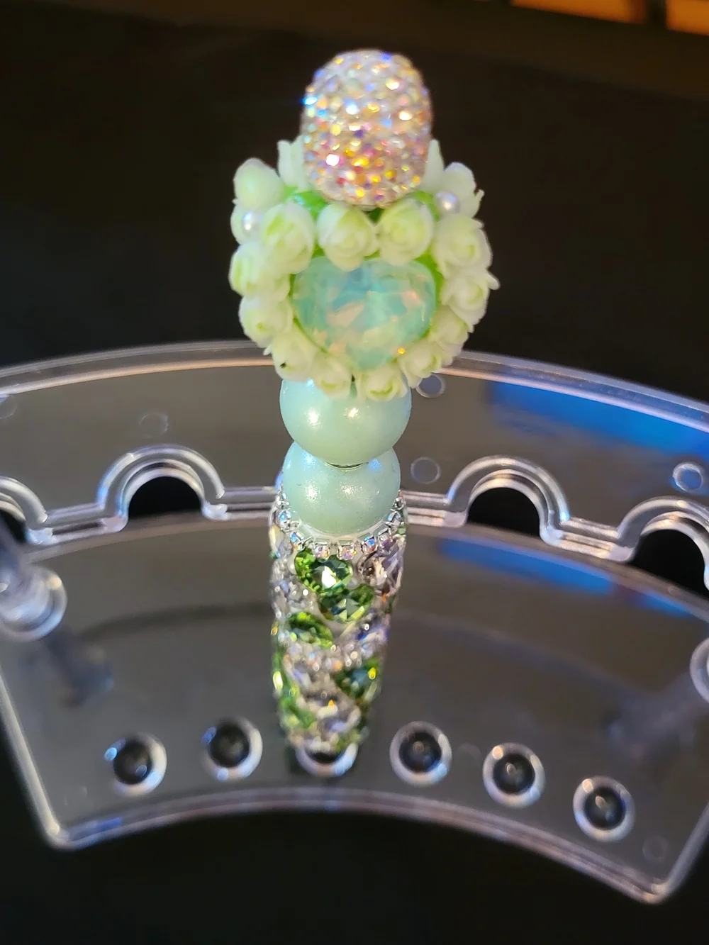 Handmade Green Heart Beaded Decorative Pen